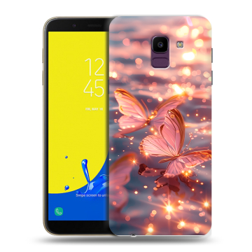 Силиконовый чехол на Samsung Galaxy J6 с принтом бабочки розовые Силиконовый чехол на Samsung Galaxy J6 с принтом бабочки розовые