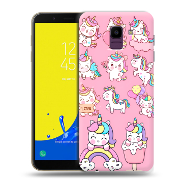 Силиконовый чехол на Samsung Galaxy J6 с принтом Единороги и радуга Силиконовый чехол на Samsung Galaxy J6 с принтом Единороги и радуга