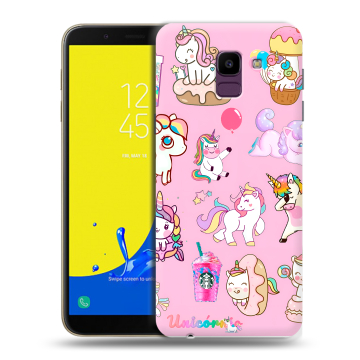 Силиконовый чехол на Samsung Galaxy J6 с принтом розовые единороги Силиконовый чехол на Samsung Galaxy J6 с принтом розовые единороги