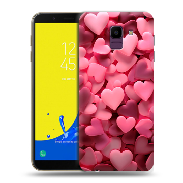 Силиконовый чехол на Samsung Galaxy J6 с принтом розовые сердечки Силиконовый чехол на Samsung Galaxy J6 с принтом розовые сердечки