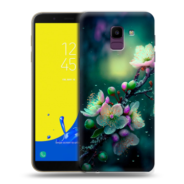 Силиконовый чехол на Samsung Galaxy J6 с принтом Цветы и мрамор Силиконовый чехол на Samsung Galaxy J6 с принтом Цветы и мрамор