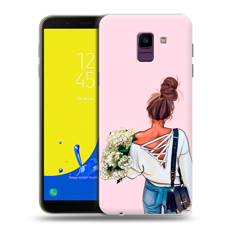 Силиконовый чехол на Samsung Galaxy J6 с принтом Девушка и букет Силиконовый чехол на Samsung Galaxy J6 с принтом Девушка и букет