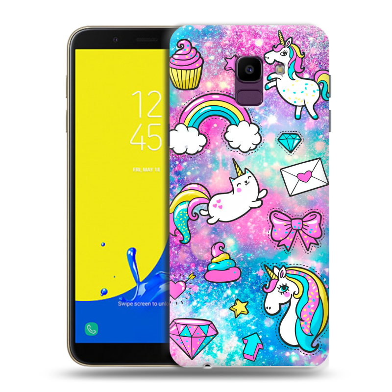 Пластиковый чехол на Samsung Galaxy J6 с принтом Единороги Пластиковый чехол на Samsung Galaxy J6 с принтом Единороги