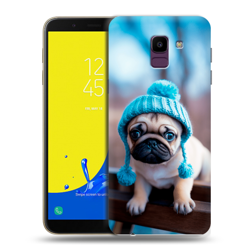 Силиконовый чехол на Samsung Galaxy J6 с принтом Мопс в шапке Силиконовый чехол на Samsung Galaxy J6 с принтом Мопс в шапке