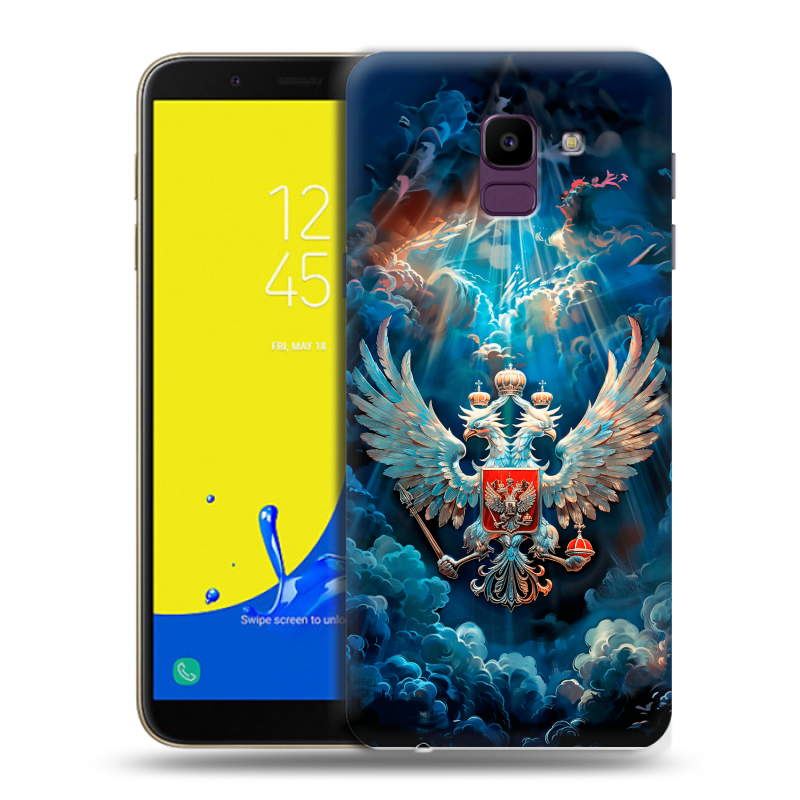 Силиконовый чехол на Samsung Galaxy J6 с принтом Герб флаг России Силиконовый чехол на Samsung Galaxy J6 с принтом Герб флаг России