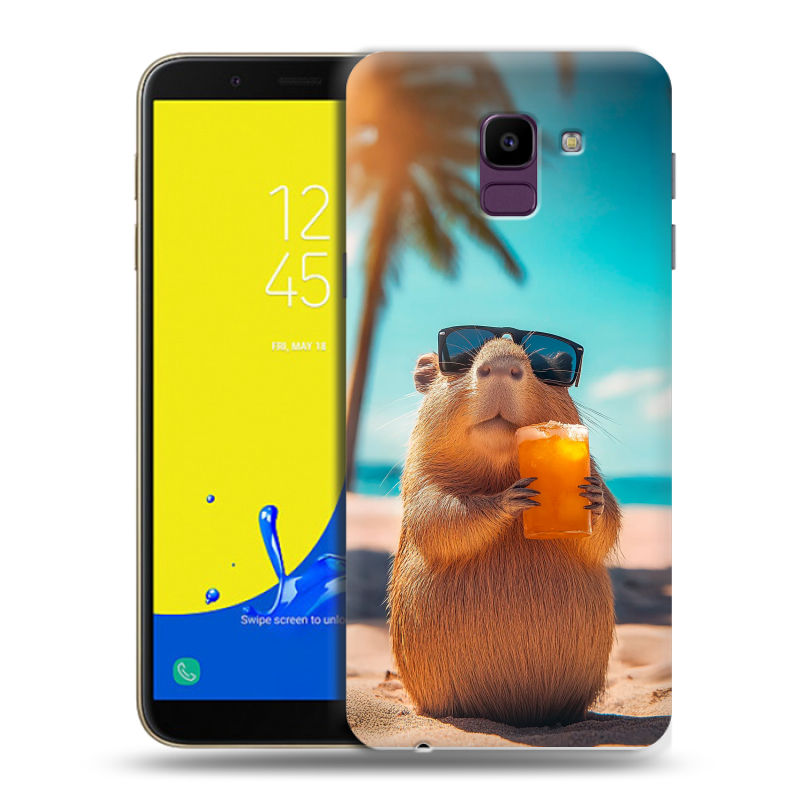 Пластиковый чехол на Samsung Galaxy J6 с принтом Капибара Пластиковый чехол на Samsung Galaxy J6 с принтом Капибара
