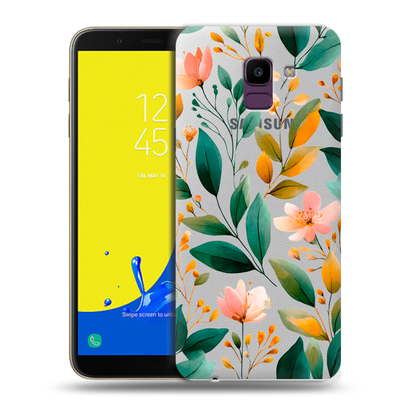 Пластиковый чехол на Samsung Galaxy J6 с принтом Цветы паттерн Пластиковый чехол на Samsung Galaxy J6 с принтом Цветы паттерн