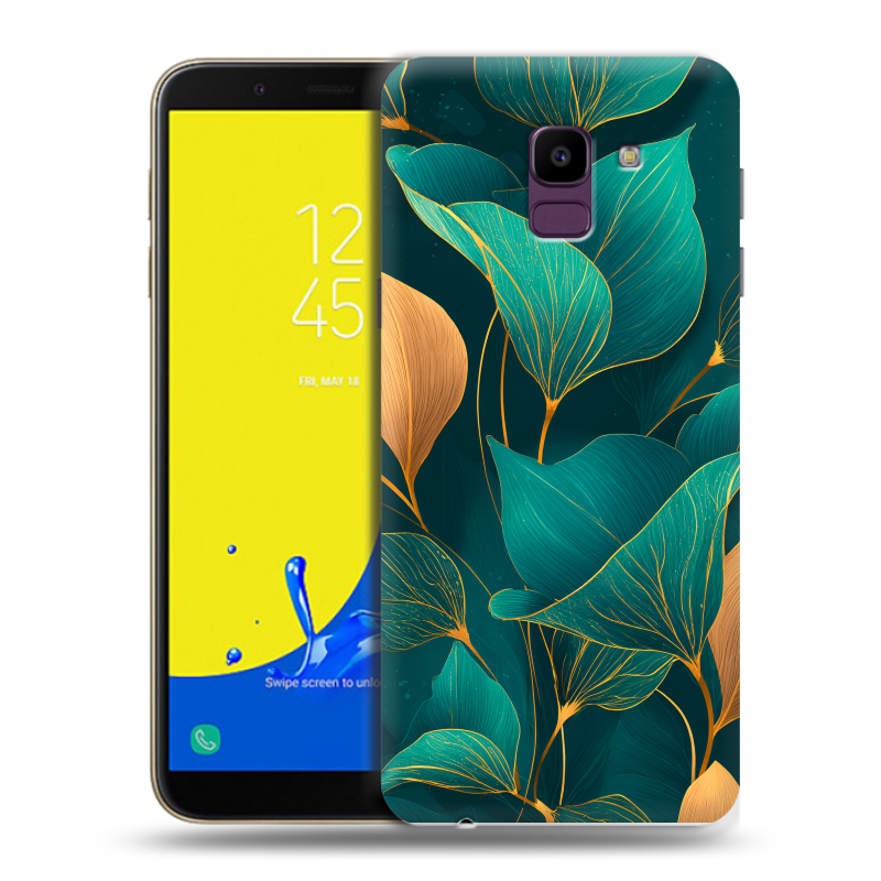 Силиконовый чехол на Samsung Galaxy J6 с принтом Листья и золото Силиконовый чехол на Samsung Galaxy J6 с принтом Листья и золото