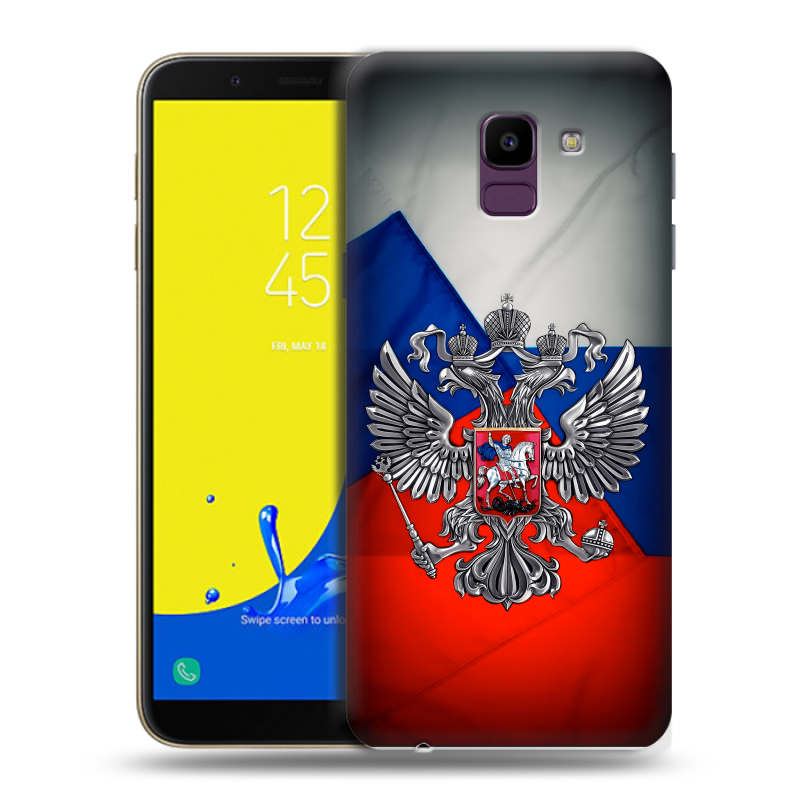 Пластиковый чехол на Samsung Galaxy J6 с принтом Флаг России Пластиковый чехол на Samsung Galaxy J6 с принтом Флаг России
