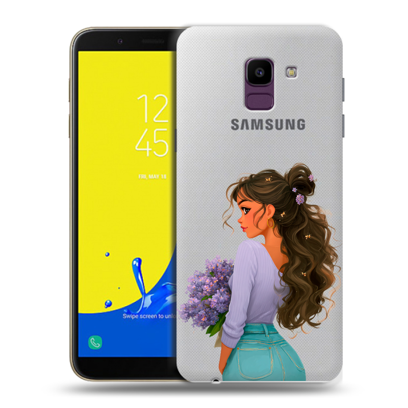 Пластиковый чехол на Samsung Galaxy J6 с принтом девушка цветы Пластиковый чехол на Samsung Galaxy J6 с принтом девушка цветы