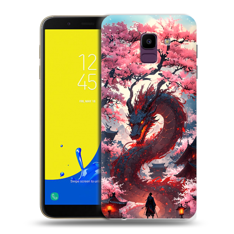 Пластиковый чехол на Samsung Galaxy J6 с принтом Дракон Японский Пластиковый чехол на Samsung Galaxy J6 с принтом Дракон Японский