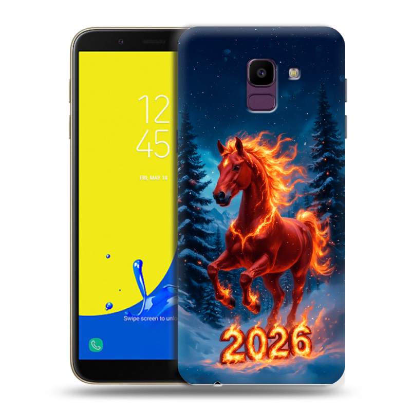 Силиконовый чехол на Samsung Galaxy J6 с принтом Новый год коня Силиконовый чехол на Samsung Galaxy J6 с принтом Новый год коня
