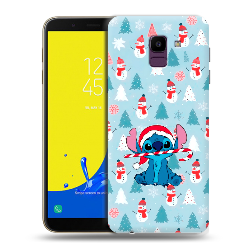 Пластиковый чехол на Samsung Galaxy J6 с принтом Стич Новый год Пластиковый чехол на Samsung Galaxy J6 с принтом Стич Новый год