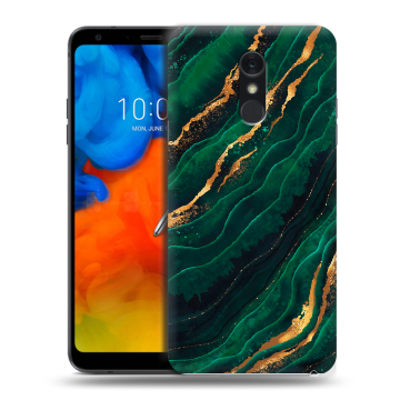 Пластиковый чехол на LG Q Stylus с принтом Мрамор зеленое золото