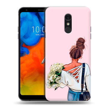 Пластиковый чехол на LG Q Stylus с принтом Девушка и букет