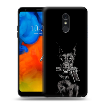 Пластиковый чехол на LG Q Stylus с принтом Доберман и пистолет