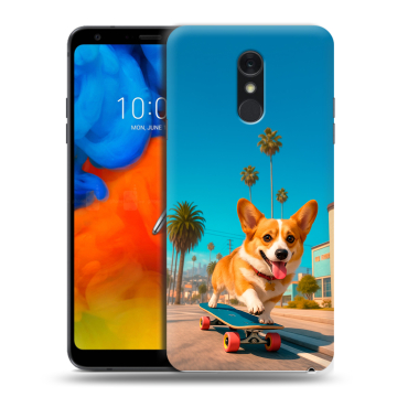 Пластиковый чехол на LG Q Stylus с принтом Корги на скейте