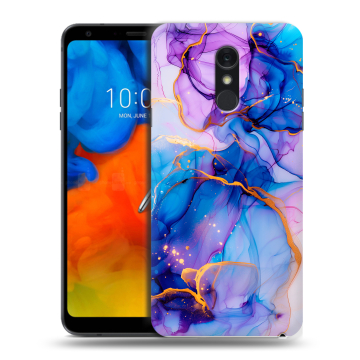 Пластиковый чехол на LG Q Stylus с принтом синий мрамор