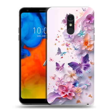 Пластиковый чехол на LG Q Stylus с принтом цветы бабочки