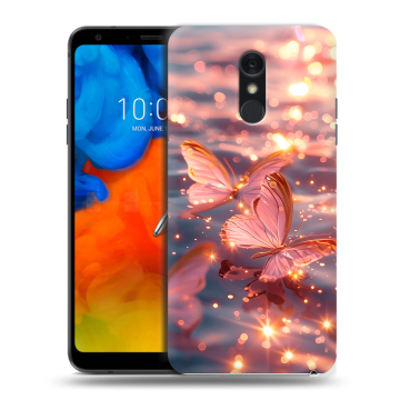 Пластиковый чехол на LG Q Stylus с принтом бабочки розовые