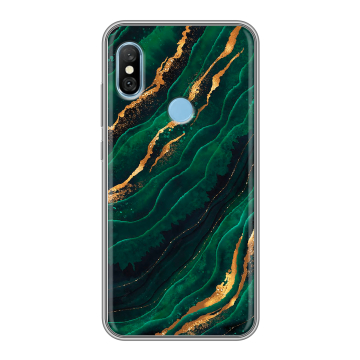 Пластиковый чехол на Xiaomi RedMi 6 Pro с принтом Мрамор зеленое золото Пластиковый чехол на Xiaomi RedMi 6 Pro с принтом Мрамор зеленое золото