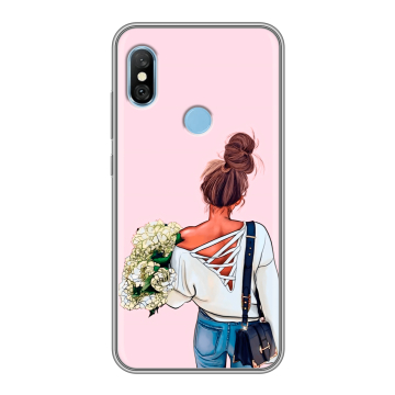 Пластиковый чехол на Xiaomi RedMi 6 Pro с принтом Девушка и букет Пластиковый чехол на Xiaomi RedMi 6 Pro с принтом Девушка и букет