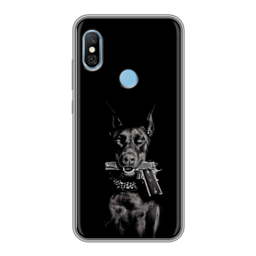 Пластиковый чехол на Xiaomi RedMi 6 Pro с принтом Доберман и пистолет Пластиковый чехол на Xiaomi RedMi 6 Pro с принтом Доберман и пистолет