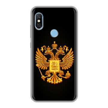 Пластиковый чехол на Xiaomi RedMi 6 Pro с принтом Герб России желтый Пластиковый чехол на Xiaomi RedMi 6 Pro с принтом Герб России желтый