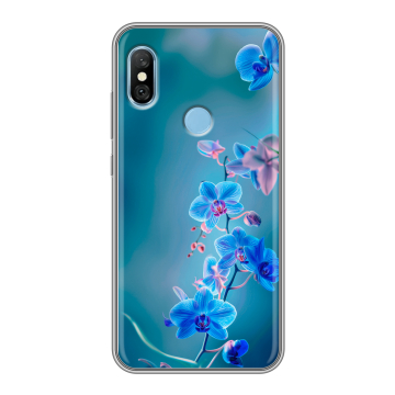 Пластиковый чехол на Xiaomi RedMi 6 Pro с принтом Голубые цветы Пластиковый чехол на Xiaomi RedMi 6 Pro с принтом Голубые цветы