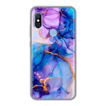 Пластиковый чехол на Xiaomi RedMi 6 Pro с принтом синий мрамор Пластиковый чехол на Xiaomi RedMi 6 Pro с принтом синий мрамор