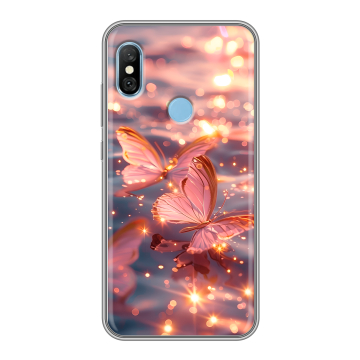 Пластиковый чехол на Xiaomi RedMi 6 Pro с принтом бабочки розовые Пластиковый чехол на Xiaomi RedMi 6 Pro с принтом бабочки розовые