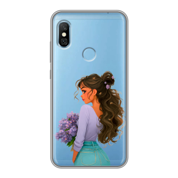 Пластиковый чехол на Xiaomi RedMi 6 Pro с принтом девушка цветы