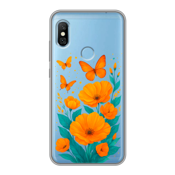 Пластиковый чехол на Xiaomi RedMi 6 Pro с принтом цветы бабочки