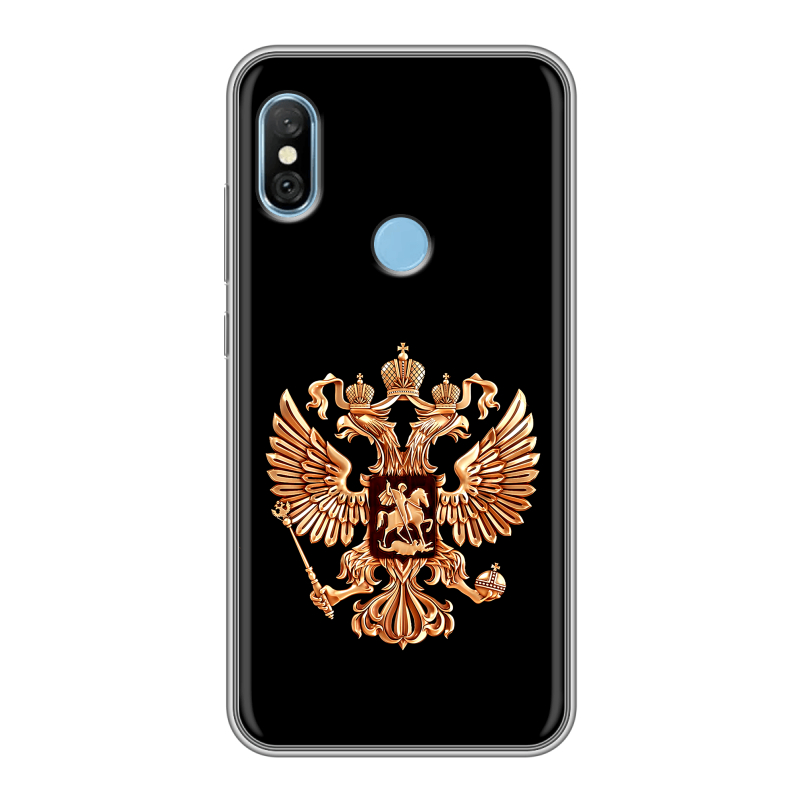 Пластиковый чехол на Xiaomi RedMi 6 Pro с принтом Герб России золотой Пластиковый чехол на Xiaomi RedMi 6 Pro с принтом Герб России золотой
