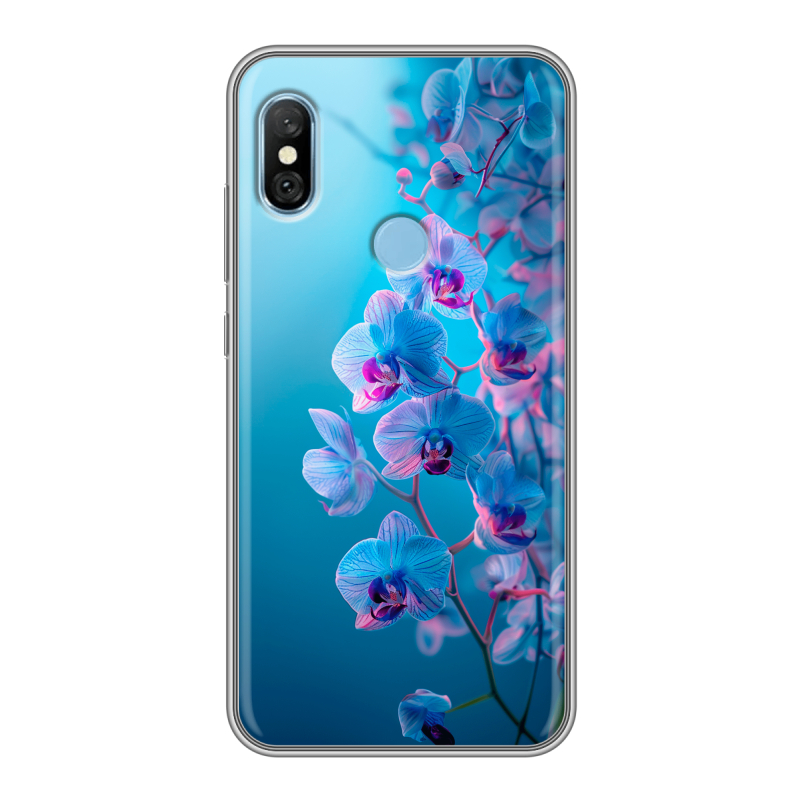 Пластиковый чехол на Xiaomi RedMi 6 Pro с принтом голубые орхидеи Пластиковый чехол на Xiaomi RedMi 6 Pro с принтом голубые орхидеи