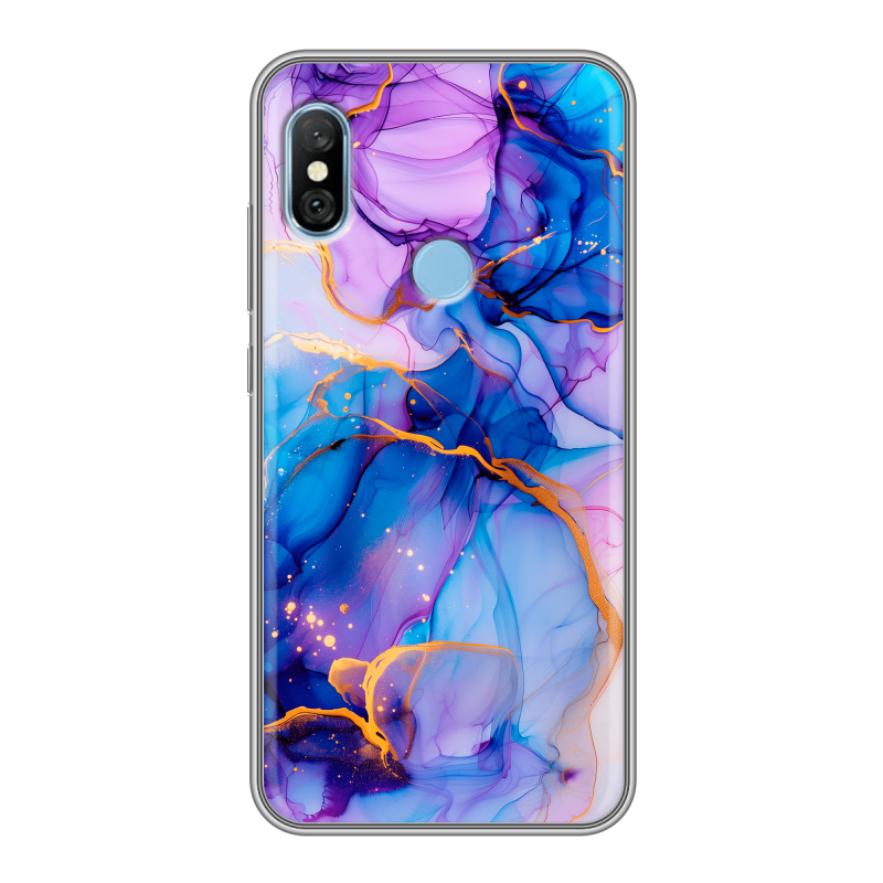 Пластиковый чехол на Xiaomi RedMi 6 Pro с принтом синий мрамор Пластиковый чехол на Xiaomi RedMi 6 Pro с принтом синий мрамор