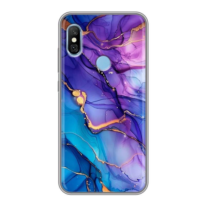 Пластиковый чехол на Xiaomi RedMi 6 Pro с принтом синий мрамор Пластиковый чехол на Xiaomi RedMi 6 Pro с принтом синий мрамор