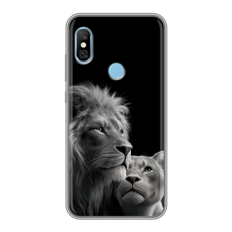 Пластиковый чехол на Xiaomi RedMi 6 Pro с принтом Лев кошки Пластиковый чехол на Xiaomi RedMi 6 Pro с принтом Лев кошки