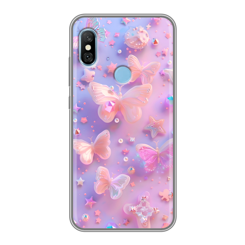 Пластиковый чехол на Xiaomi RedMi 6 Pro с принтом Бабочки Пластиковый чехол на Xiaomi RedMi 6 Pro с принтом Бабочки