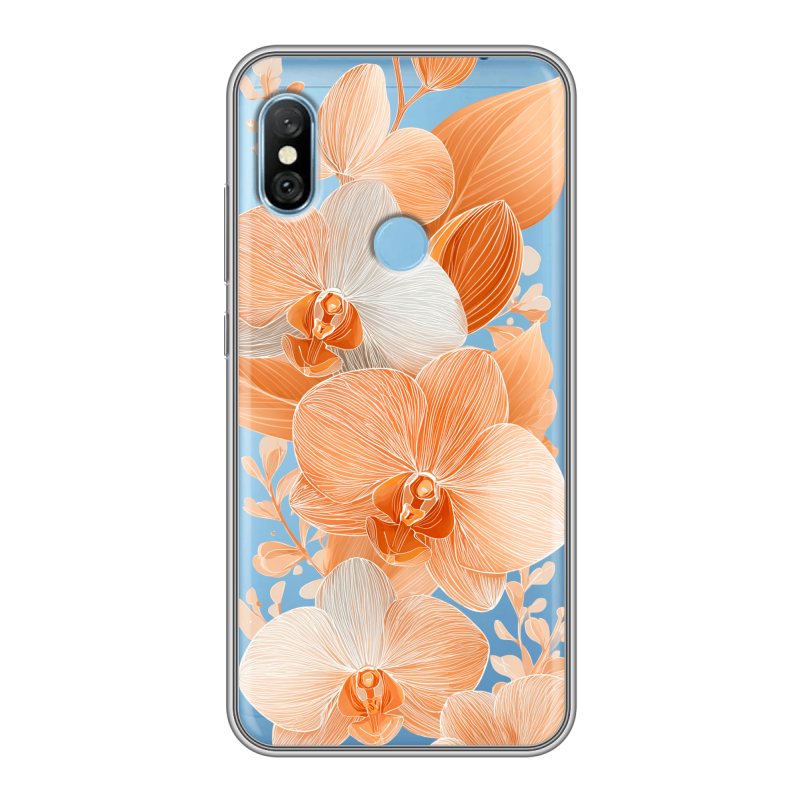 Пластиковый чехол на Xiaomi RedMi 6 Pro с принтом Бежевые цветы Пластиковый чехол на Xiaomi RedMi 6 Pro с принтом Бежевые цветы