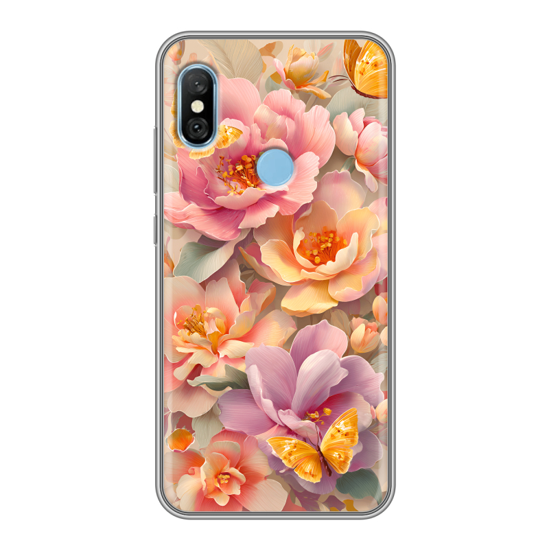 Пластиковый чехол на Xiaomi RedMi 6 Pro с принтом Цветы и бабочки Пластиковый чехол на Xiaomi RedMi 6 Pro с принтом Цветы и бабочки