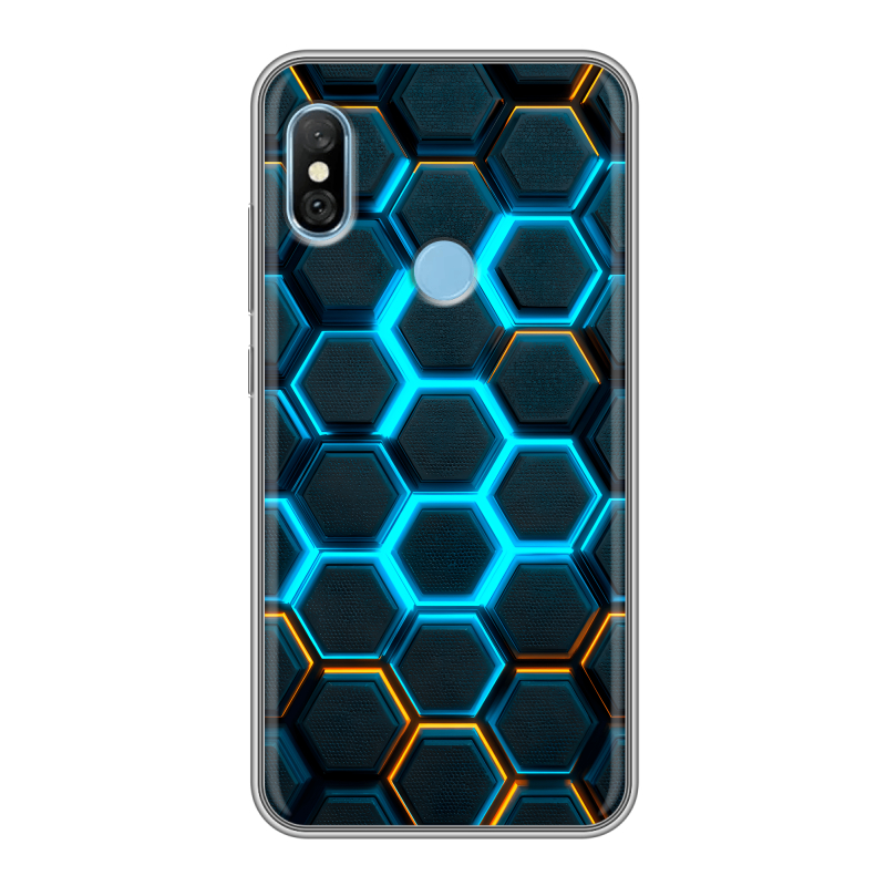 Пластиковый чехол на Xiaomi RedMi 6 Pro с принтом Неоновые соты Пластиковый чехол на Xiaomi RedMi 6 Pro с принтом Неоновые соты