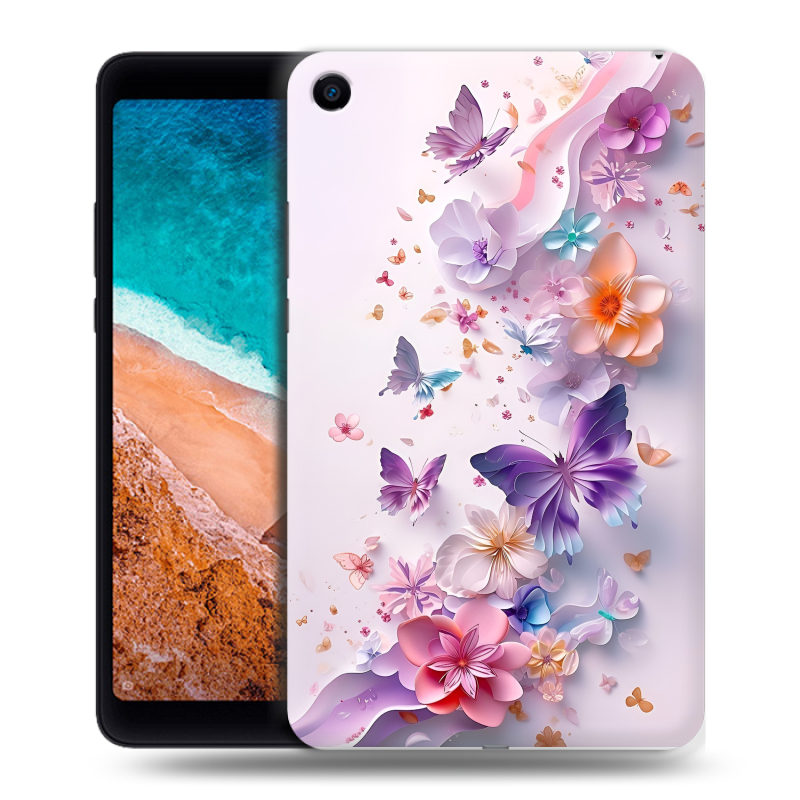 Силиконовый чехол на Xiaomi Mi Pad 4 с принтом цветы бабочки Силиконовый чехол на Xiaomi Mi Pad 4 с принтом цветы бабочки