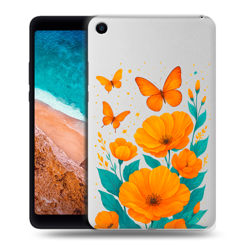 Силиконовый чехол на Xiaomi Mi Pad 4 с принтом цветы бабочки Силиконовый чехол на Xiaomi Mi Pad 4 с принтом цветы бабочки