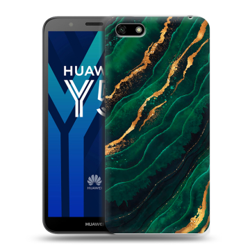 Силиконовый чехол на Huawei Y5 Prime (2018) с принтом Мрамор зеленое золото