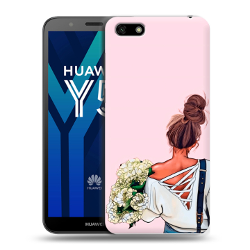 Силиконовый чехол на Huawei Y5 Prime (2018) с принтом Девушка и букет
