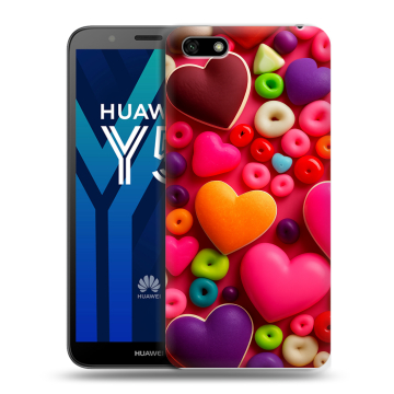 Силиконовый чехол на Huawei Y5 Prime (2018) с принтом Сердечки