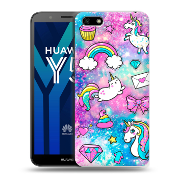 Силиконовый чехол на Huawei Y5 Prime (2018) с принтом Единороги Силиконовый чехол на Huawei Y5 Prime (2018) с принтом Единороги