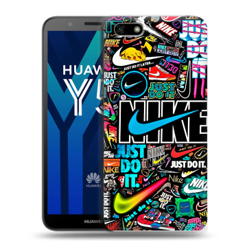 Силиконовый чехол на Huawei Y5 Prime (2018) с принтом найк nike черный Силиконовый чехол на Huawei Y5 Prime (2018) с принтом найк nike черный