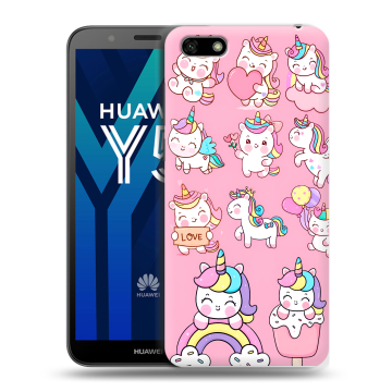 Силиконовый чехол на Huawei Y5 Prime (2018) с принтом Единороги и радуга